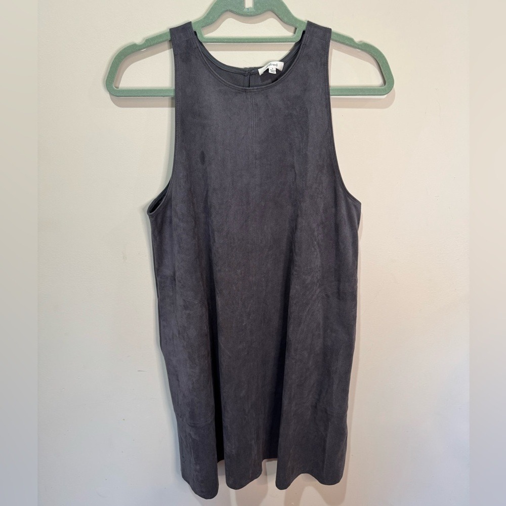 Wilfred Aritzia Faux Suede Shift Dress Charcoal Grey Sleeveless Mini Pockets S
